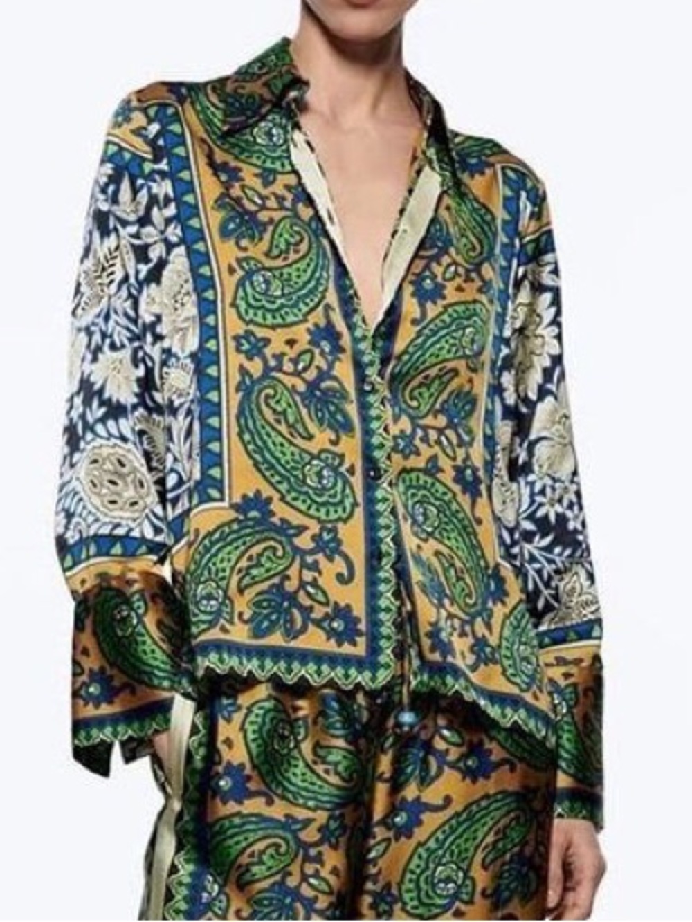Zara Yellow Paisley Blouse with Green and Blue Accents - Picture 2 of 5